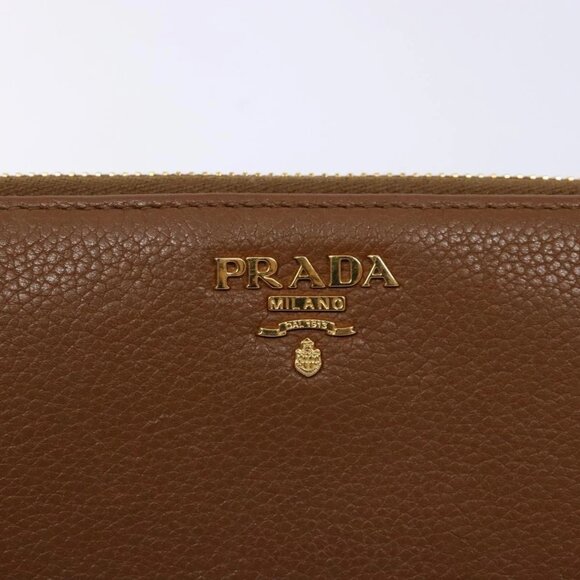 PRADA Long Wallet Leather Brown Gold Auth 133495 - Picture 9 of 16